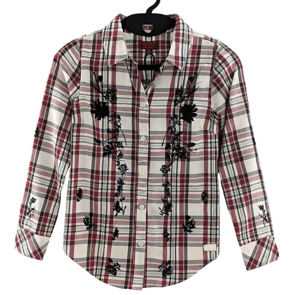 Girls Red Plaid Shirt 7 For All Mankind Adjustable Sleeve Length